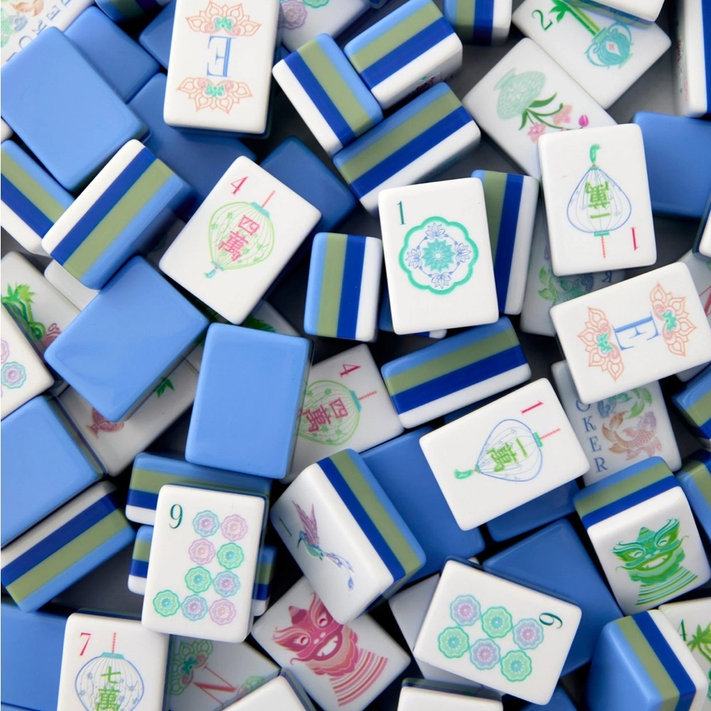 Blue, Green, White Mahjong Tile Set Stunning Art New